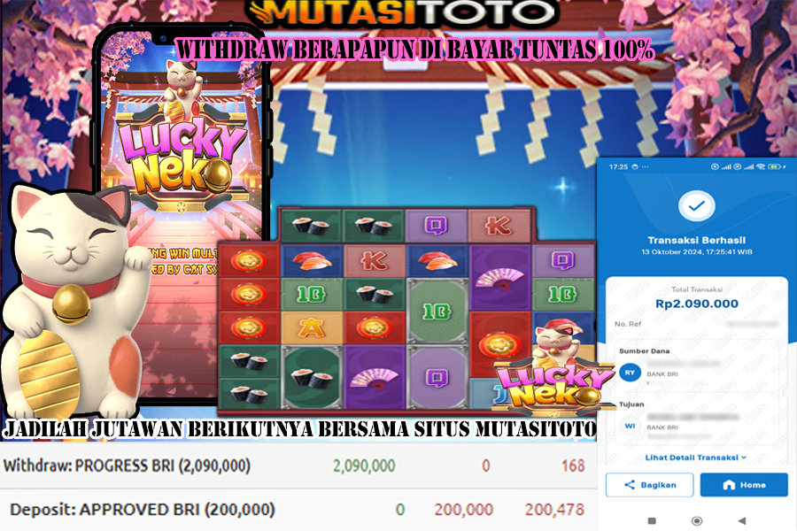 BUKTI KEMENANGAN LUCKY NEKO Tanggal 13-Oct 2024