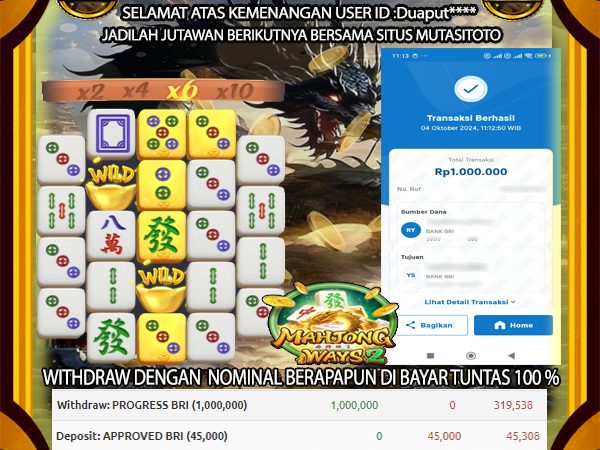 BUKTI KEMENANGAN DI MAHJONG WAYS 2 04-Oct 2024