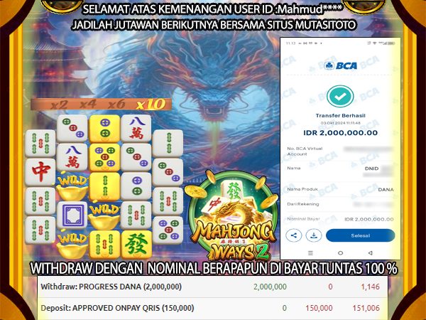 BUKTI KEMENANGAN DI MAHJONG WAYS 2 03-Oct 2024