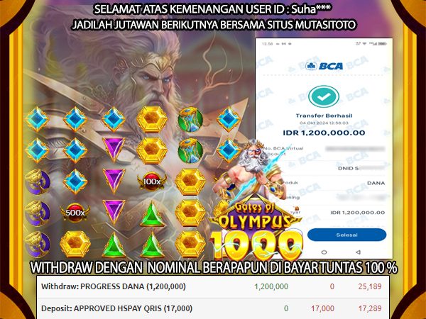 BUKTI KEMENANGAN BERMAIN DI GATES OF OLYMPUS 1000 04-OKTOBER-2024