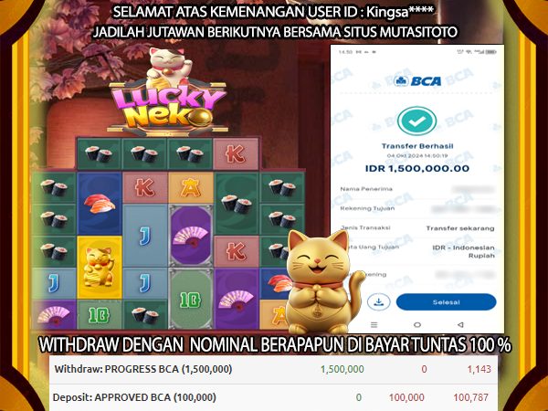 BUKTI KEMENANGAN DI LUCKY NEKO 04-Oktober-2024