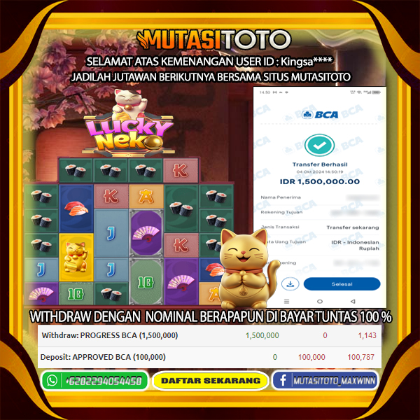 BUKTI KEMENANGAN DI LUCKY NEKO 04-Oktober-2024