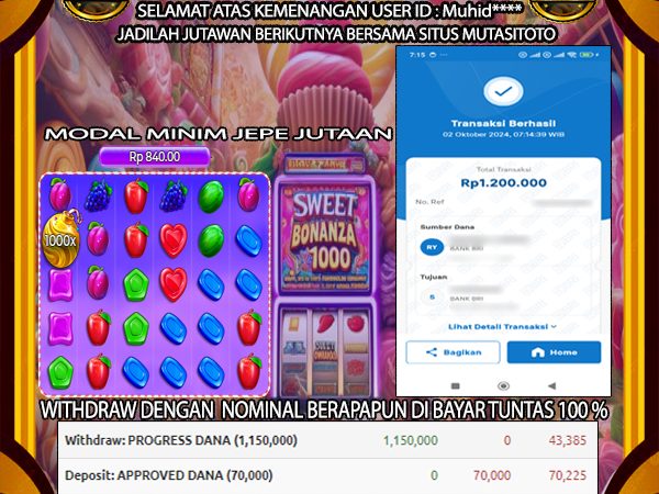 BUKTI KEMENANGAN DI SWEET BONANZA 1000 02-Oct 2024